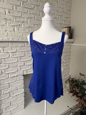 🔥 NWT Tribal Blue Lace Trim Cami Top - Ultramarine - Size XS
